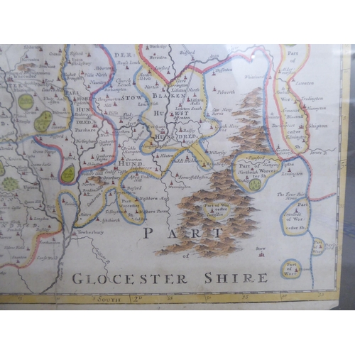 118 - A Robert Morden coloured county map 'Worcestershire' with a banner title cartouche and scales  ... 