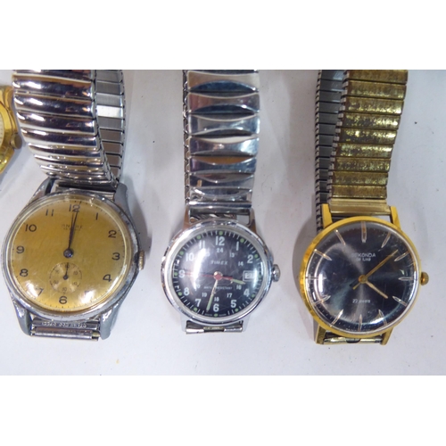 145 - Variously cased manual wristwatches: to include a Sekonda, faced by a baton dial