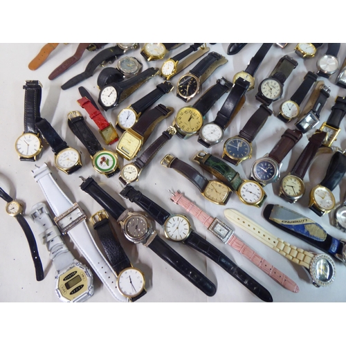 146 - Variously cased wristwatches: to include an Accurist, faced by a baton dial