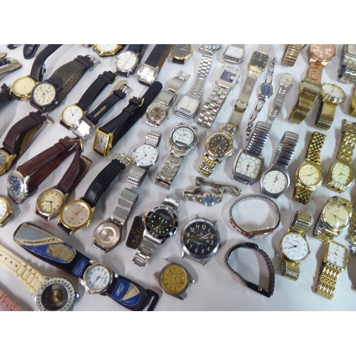 146 - Variously cased wristwatches: to include an Accurist, faced by a baton dial