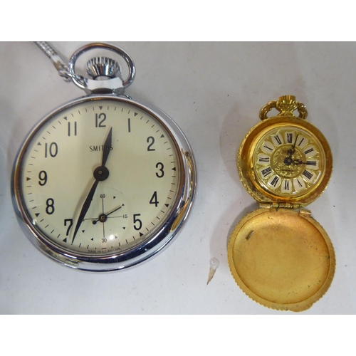 157 - Variously cased pocket watches: to include a yellow metal half-hunter, faced by a Roman dial