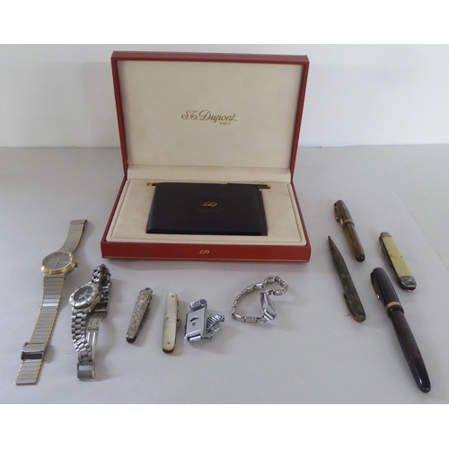 203 - Pens and watches: to include a pen and wallet presentation set by Dupont; and a Rado Voyager stainle... 