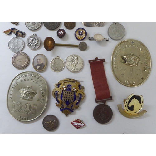 204 - Silver and other medallions: to include two Covent Garden Market badges; and a Mayoral enamel badge