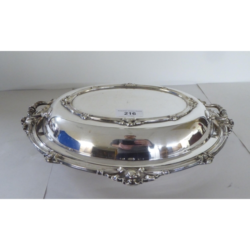 216 - Silver plated tableware: to include an oval lidded tureen