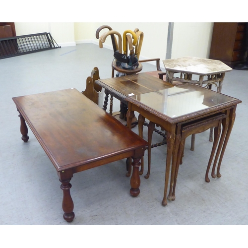 232 - Furniture: to include a 1970/80s teak and faux burr walnut, two tier metamorphic serving trolley, on... 