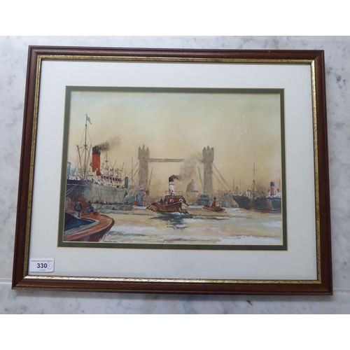 330 - 20thC British School - River Thames view  watercolour  10