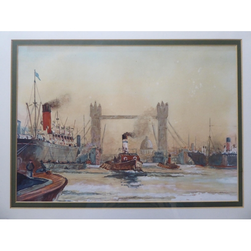 330 - 20thC British School - River Thames view  watercolour  10