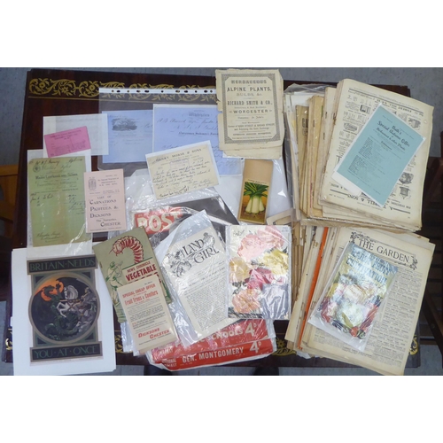 335 - 19th and 20thC mainly gardening themed ephemera: to include nursery brochures from the 1940s; and ot... 