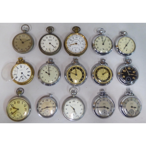 336 - Fifteen various vintage and later, open face pocket watches: to include Jaeger LeCoultre, Westclox, ... 