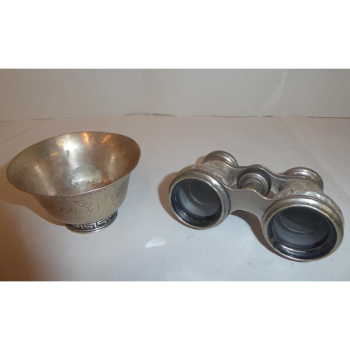 52 - Mixed metalware: to include a pair of silver cased opera glasses  Birmingham marks