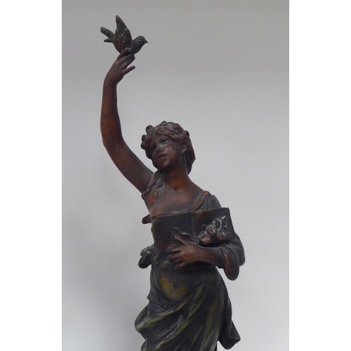 16 - Late 19thC French spelter models, each featuring a dancing maiden, on a turned plinth, viz. a pair a... 