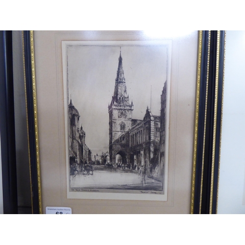 68 - Five prints: to include after Preston Gibb - 'The Iron Steeple, Glasgow'  5