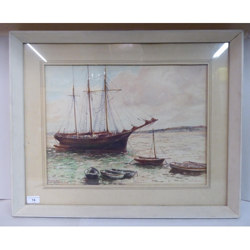 74 - Doris E Luxton - 'Off Appledore Quay'  watercolour  bears a signature  14