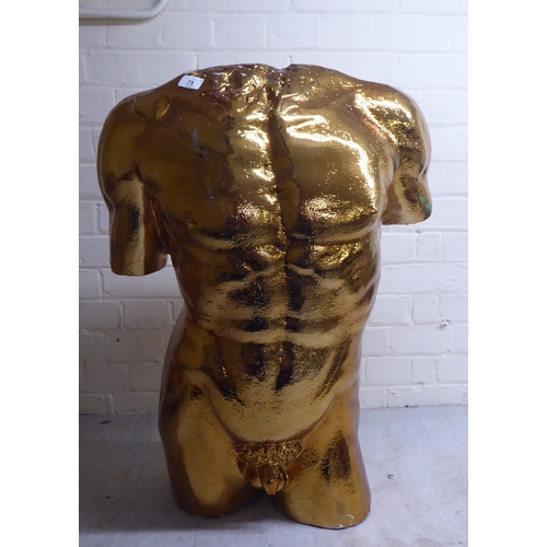 75 - A gold painted plaster sculpture, a nude male torso  29