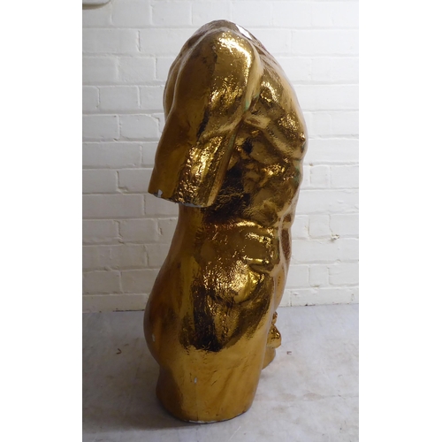 75 - A gold painted plaster sculpture, a nude male torso  29