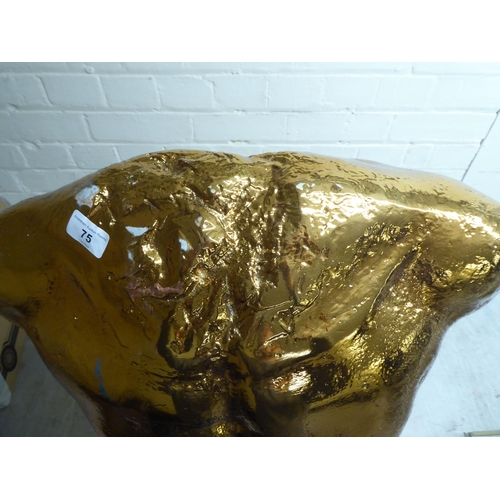 75 - A gold painted plaster sculpture, a nude male torso  29