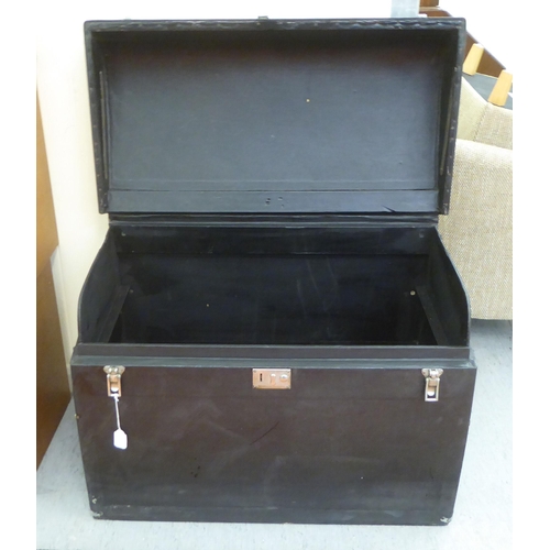 95 - A Vintage Brooks ebonised car trunk (unfitted) with straight sides and a hinged lid, on a plinth  23... 