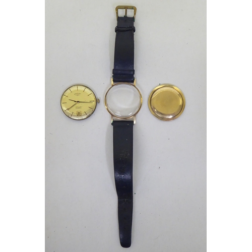 113 - A 9ct gold cased Rotary Incabloc wristwatch, faced by a baton dial