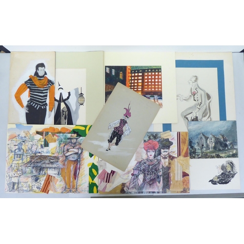 131 - A folio of costume design and other artwork: to include works by Michelle D. Wade  mixed media&... 