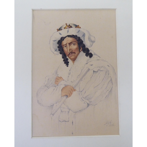 141 - After John James Halls - depicting Edmund Kean as Richard III  watercolour  bears initials... 