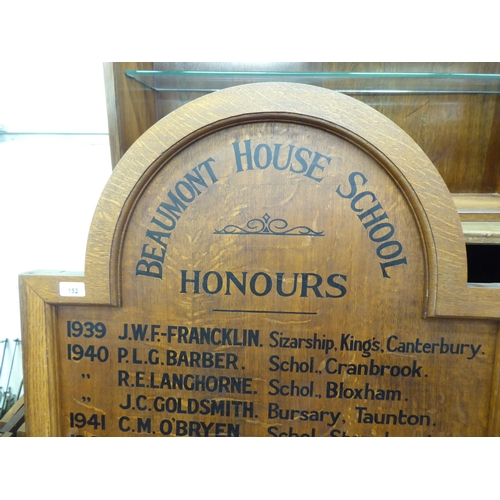 152 - A mid 20thC painted oak honours board for Beaumont House School  66