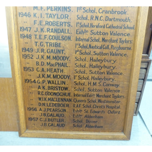 152 - A mid 20thC painted oak honours board for Beaumont House School  66