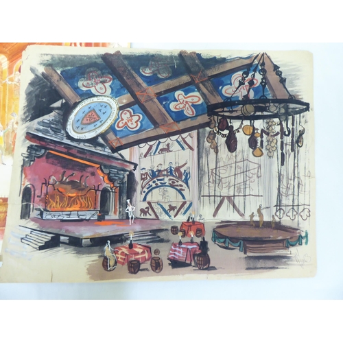 154 - Five various 1960s stage set designs: to include 'The Man of Destiny'  watercolour  7.5