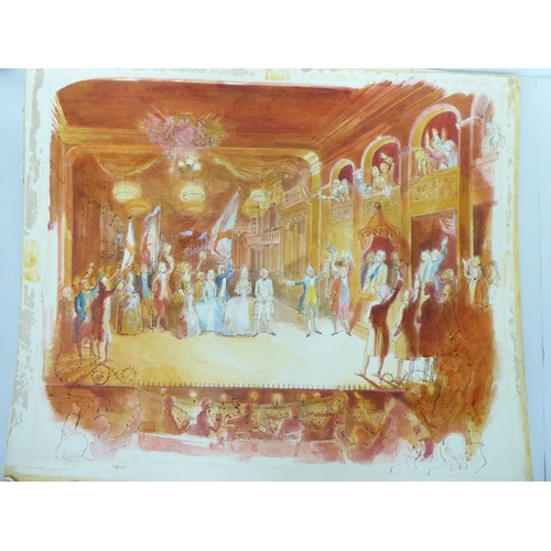 154 - Five various 1960s stage set designs: to include 'The Man of Destiny'  watercolour  7.5