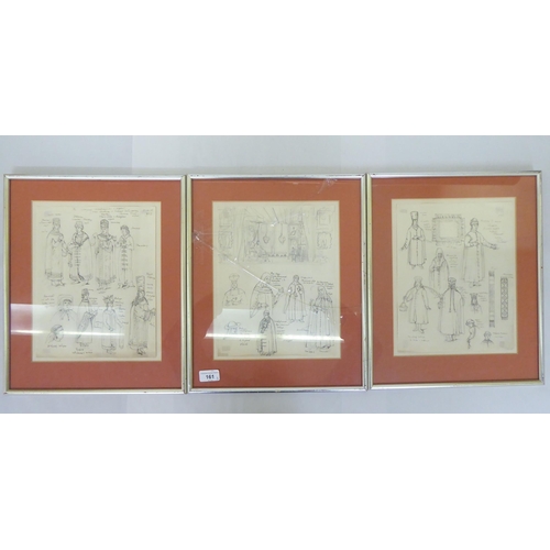 161 - Three framed costume sketch designs  12