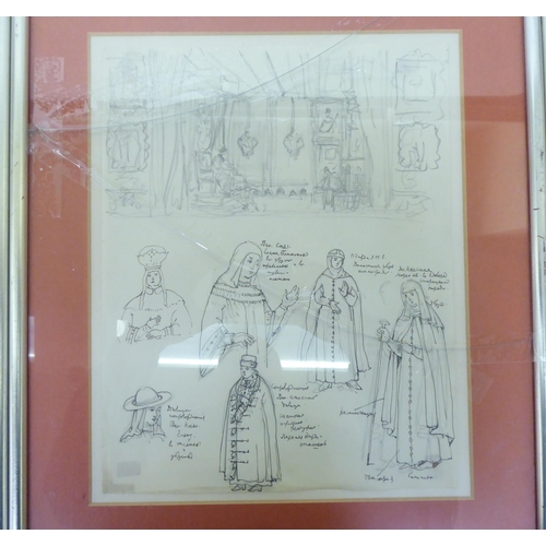 161 - Three framed costume sketch designs  12