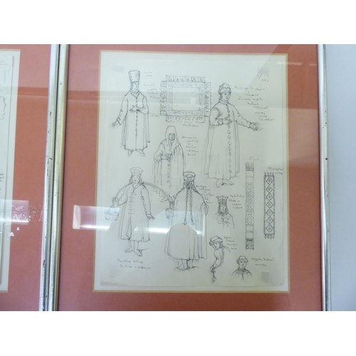 161 - Three framed costume sketch designs  12