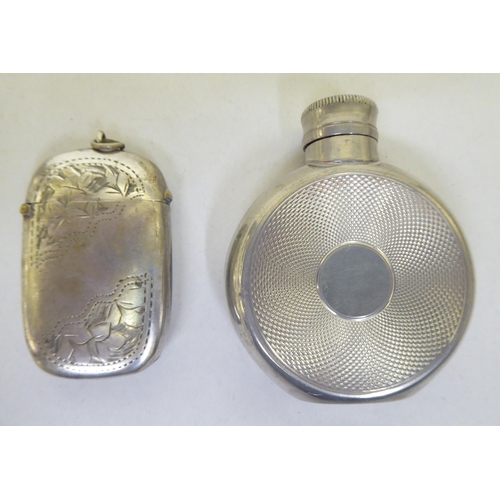 177 - Silver and EPNS collectables: to include a hip flask; and a profusely decorated cigarette case