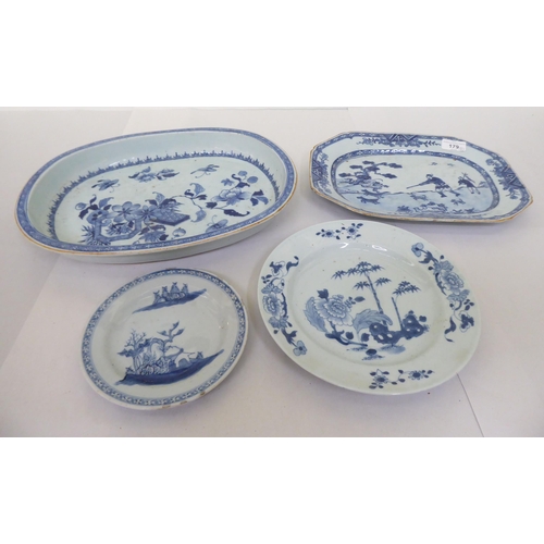 179 - 18thC Chinese porcelain: to include a rectangular plate, decorated with hunting figures  12