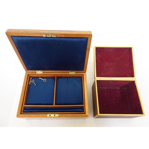 187 - Two modern wooden jewellery boxes, one decorated with marquetry  4.5