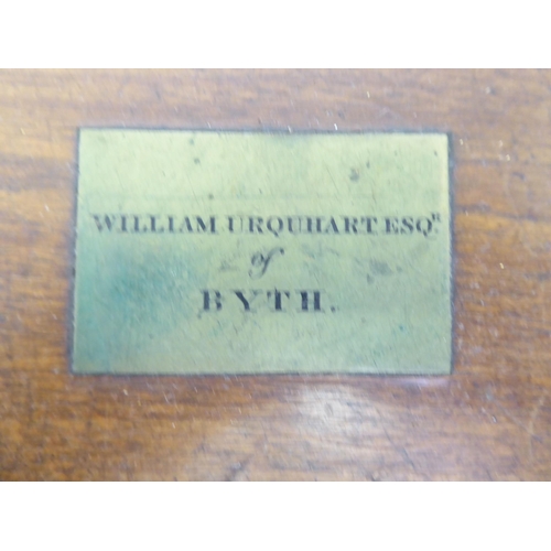 194 - A 19thC mahogany box, the hinged lid set with a brass plaque, inscribed 'William Urquhart of Byth'&n... 