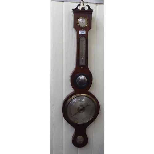 200 - An early 19thC rosewood cased wheel barometer with a thermometer, mirror and silvered dial  37