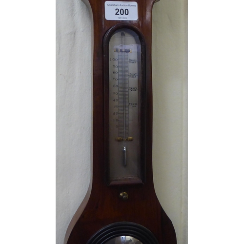 200 - An early 19thC rosewood cased wheel barometer with a thermometer, mirror and silvered dial  37