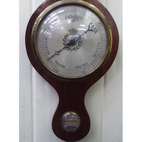 200 - An early 19thC rosewood cased wheel barometer with a thermometer, mirror and silvered dial  37