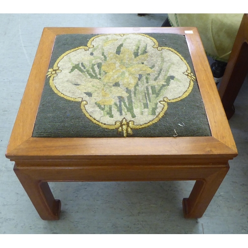 212 - Two mid 20thC Chinese fruitwood occasional tables, each raised on chamfered, square legs  largest 16... 