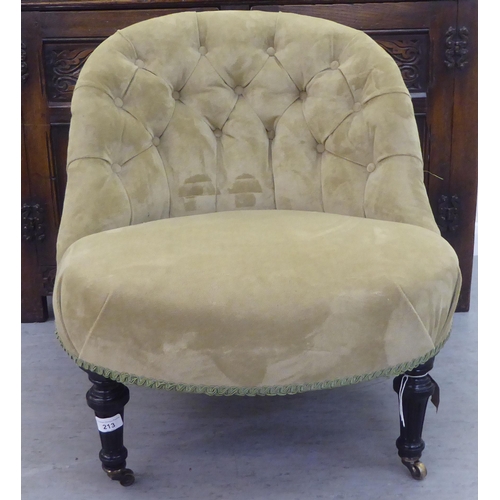 213 - Small furniture: to include a late Victorian nursing chair, button upholstered in a green fabric, ra... 