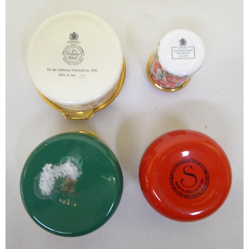 218 - Enamelled pill boxes: to include a Bilston example, decorated with verse  various sizes