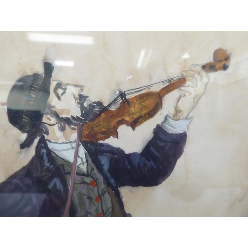 242 - Hipporout - a study of a man, playing the violin  watercolour  bears a signature  15