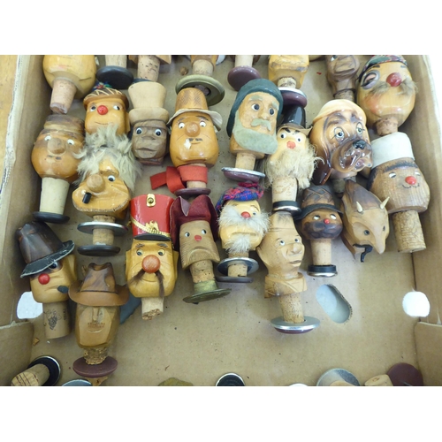 243 - Novelty wooden bottle stoppers, shaped as various characters: to include a chef  4.5