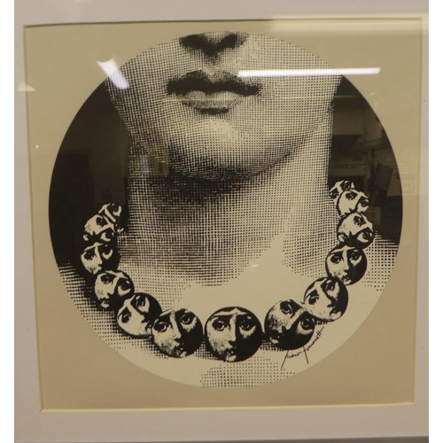 244 - After Piero Fornasetti - a lady's neck, showing a necklace of faces in Tema & Variazioni style&n... 