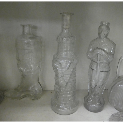 248 - Glass bottles and decanters  various shapes & sizes: to include an example in the form of a... 