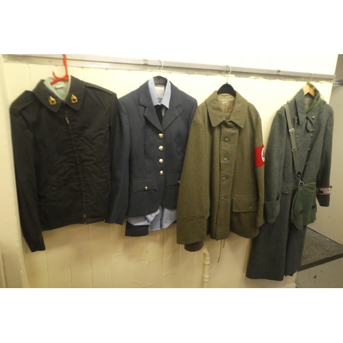 262 - Military and service uniforms: to include a German overcoat(Please Note: this lot is subject to the ... 