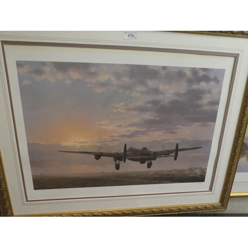 270 - Pictures: to include after Keith Woodcock - a study of a Lancaster bomber, at take off  Limited Edit... 