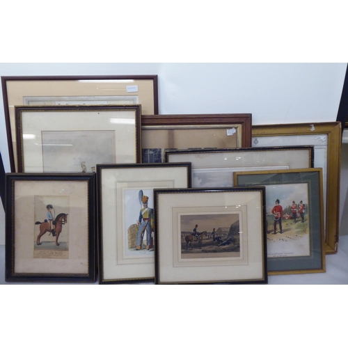 272 - Prints - military: to include soldiers in regimental dress  various sizes  framed