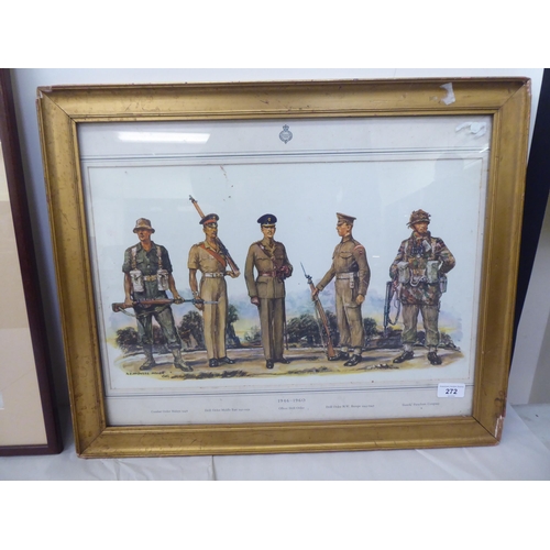 272 - Prints - military: to include soldiers in regimental dress  various sizes  framed