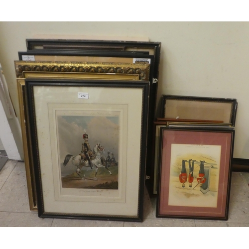 274 - Prints - military: to include soldiers in regimental dress  various sizes  framed